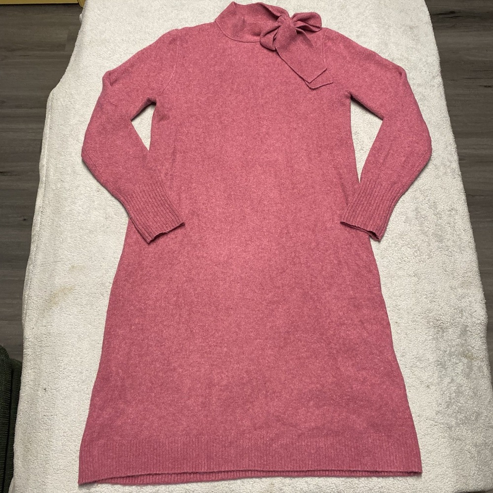 J Crew Extra Soft Knit Sweater Dress Small Pink Wool Blend Tie Neck